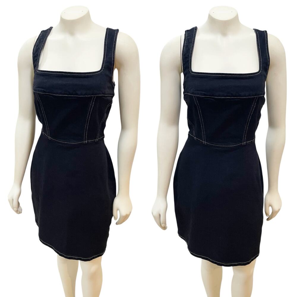 Reformation Davies Bustier Black Denim Mini Dress Sz 10